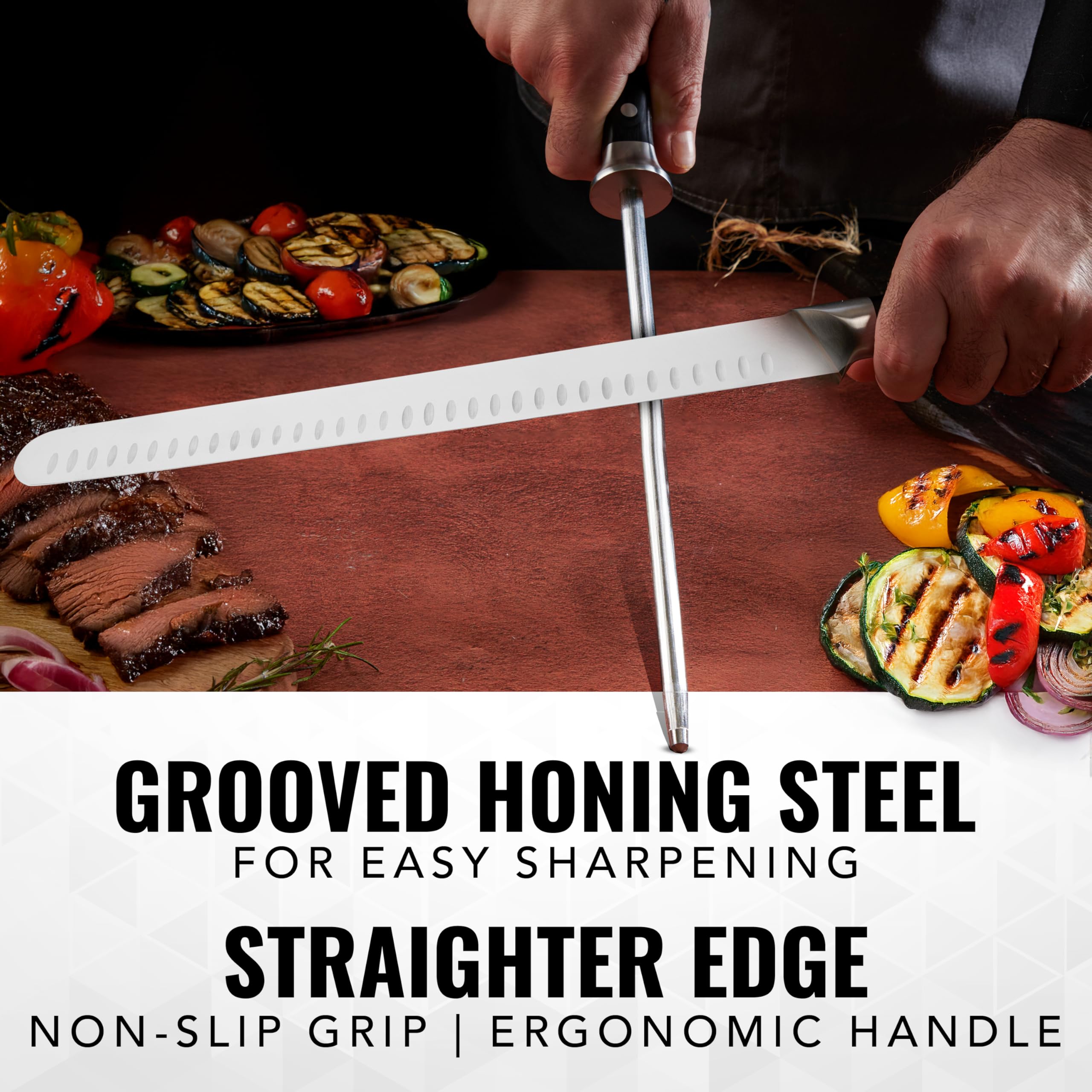 Cutluxe German steel blade offers rust resistance and edge retention