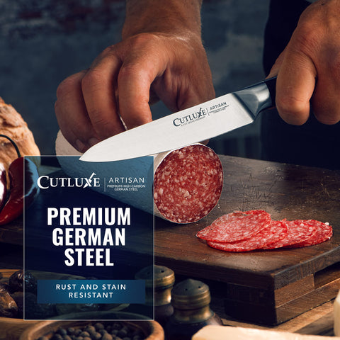 Cutluxe German steel construction delivers durable, long-lasting performance.