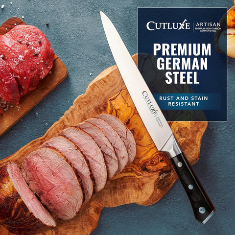 Cutluxe lifetime warranty badge signaling durable, long-lasting carving tools