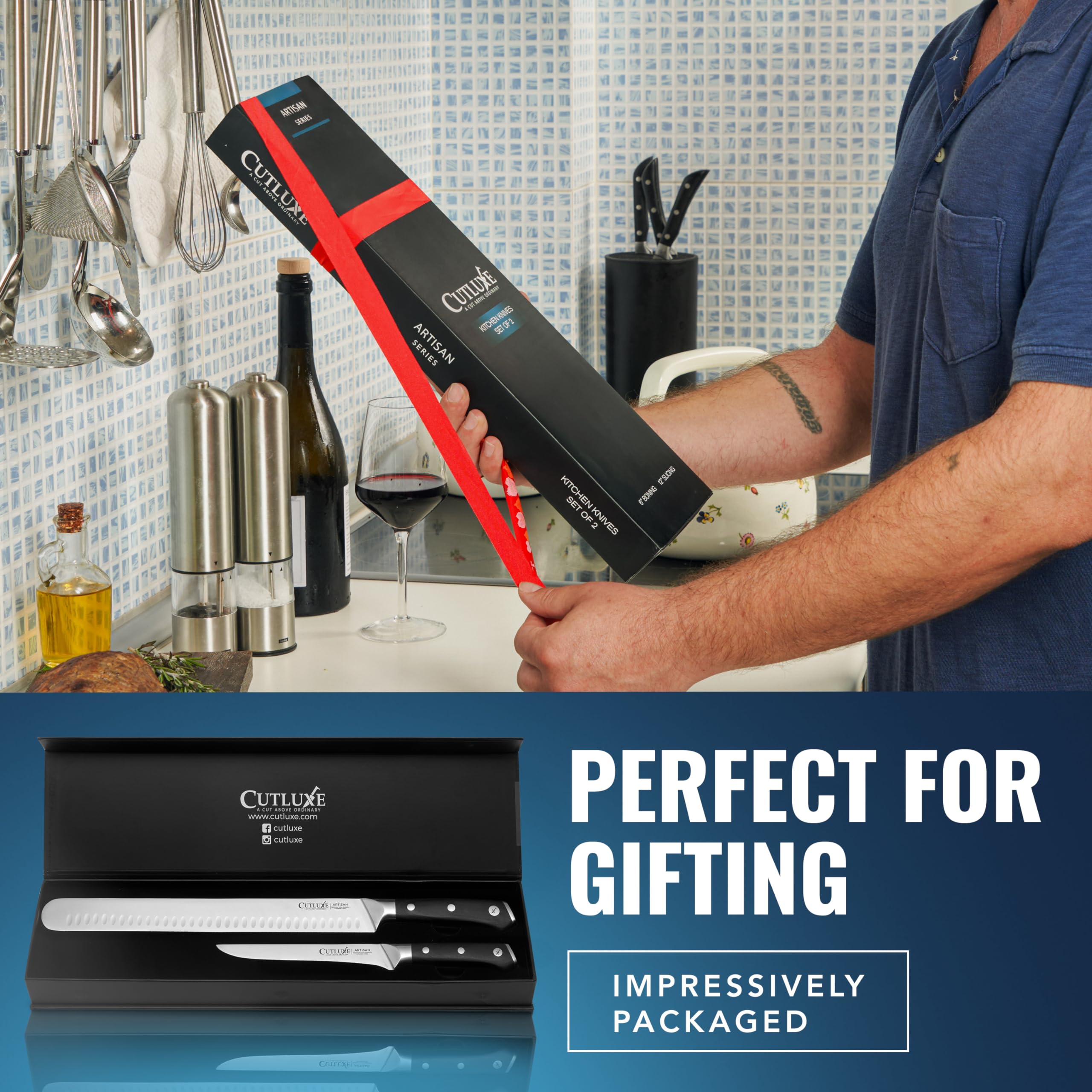 Cutluxe lifetime warranty label emphasizes lasting quality.