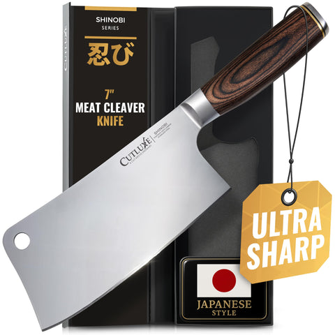 Cutluxe Shinobi 7-inch blade close-up for precise chopping
