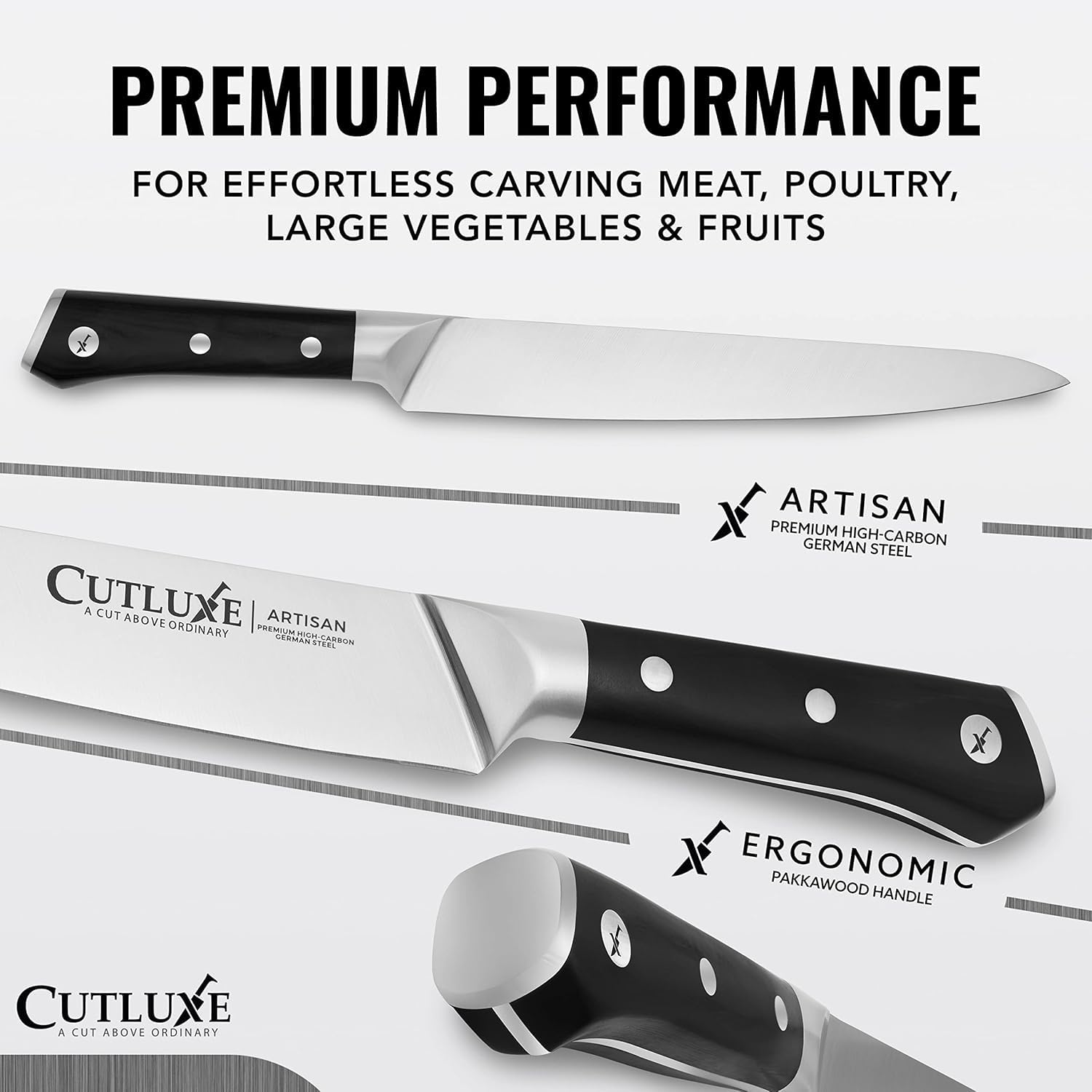 Cutluxe premium German steel blade resists rust for lasting sharpness