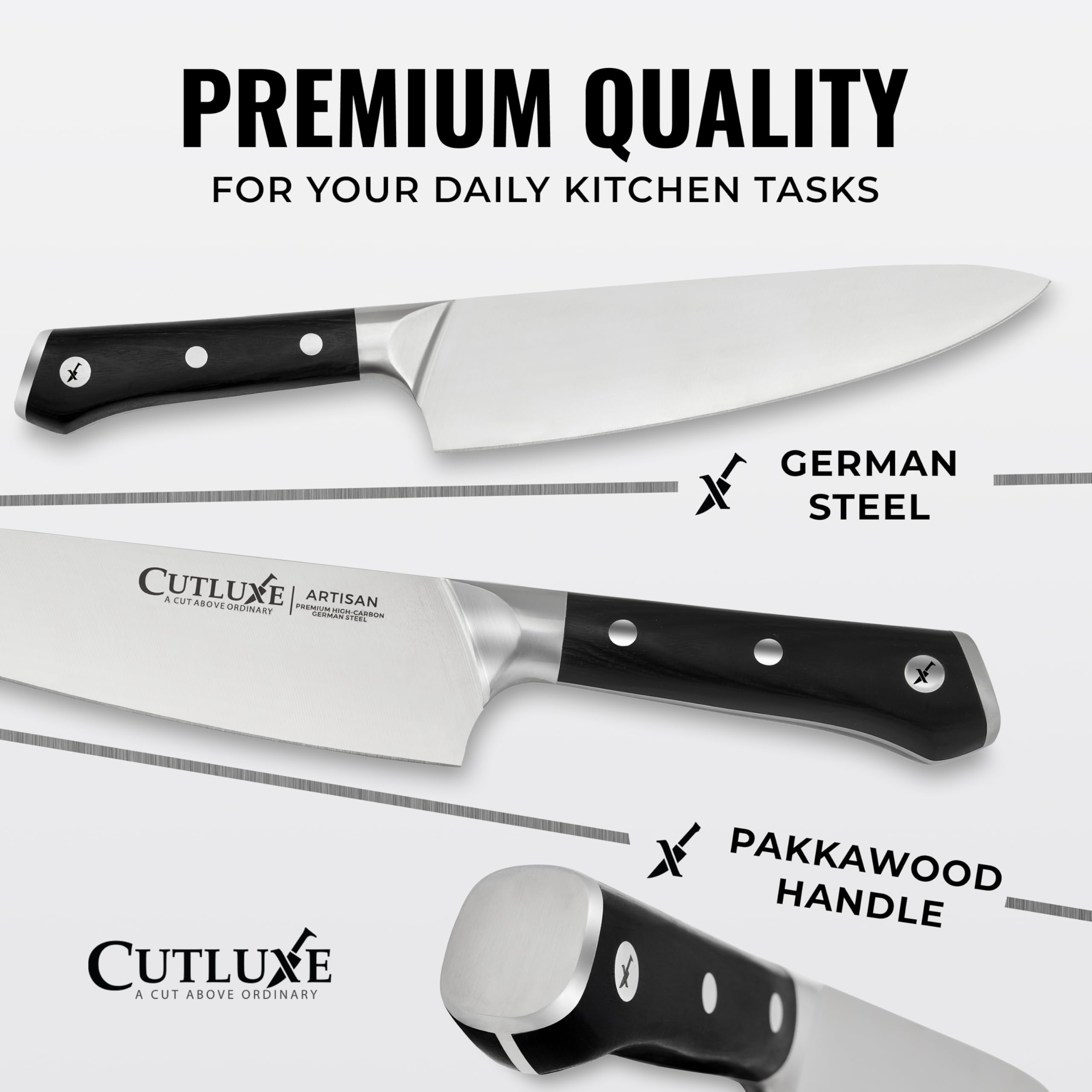 Cutluxe 7-inch Santoku knife for versatile mincing