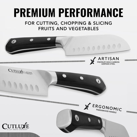 Cutluxe Santoku Knife ergonomic handle close-up for comfortable, secure grip