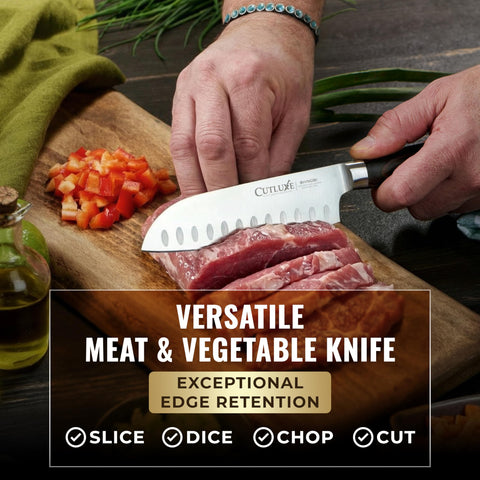 Cutluxe Shinobi 5 inch Santoku full tang for balanced, stable cutting