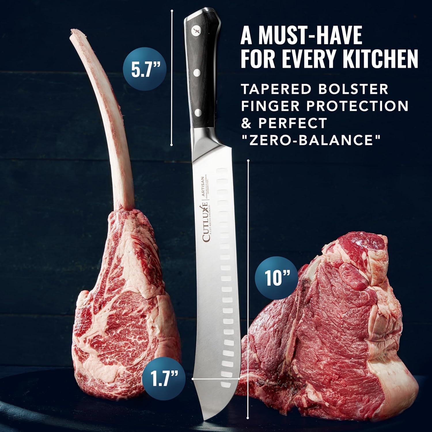 Cutluxe stain-resistant laminated handle maintains sanitary, easy cleaning
