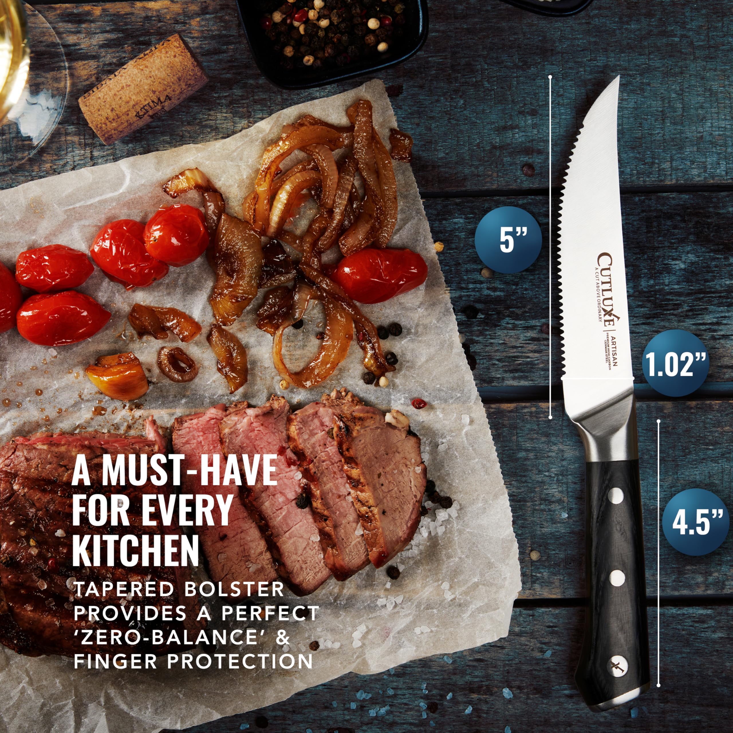 Cutluxe lifetime warranty signals confidence in craftsmanship and material integrity.