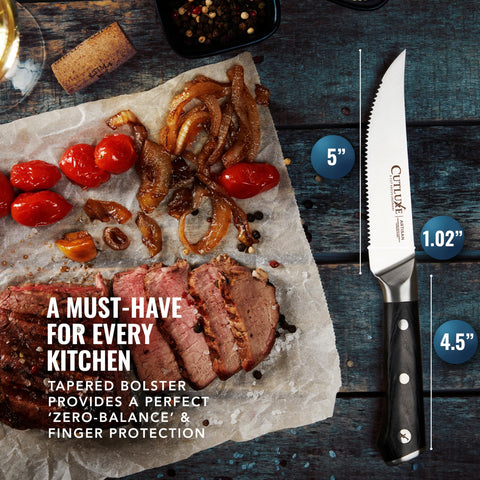 Cutluxe lifetime warranty signals confidence in craftsmanship and material integrity.