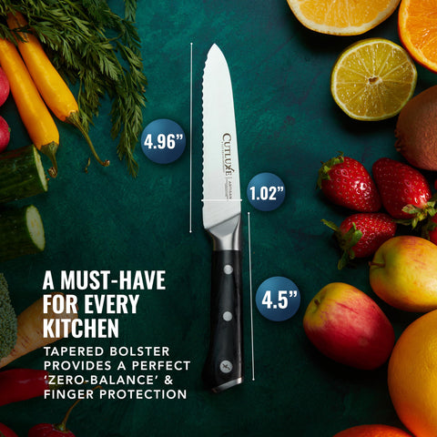 Lifetime warranty supports Cutluxe knife against material or workmanship defects.