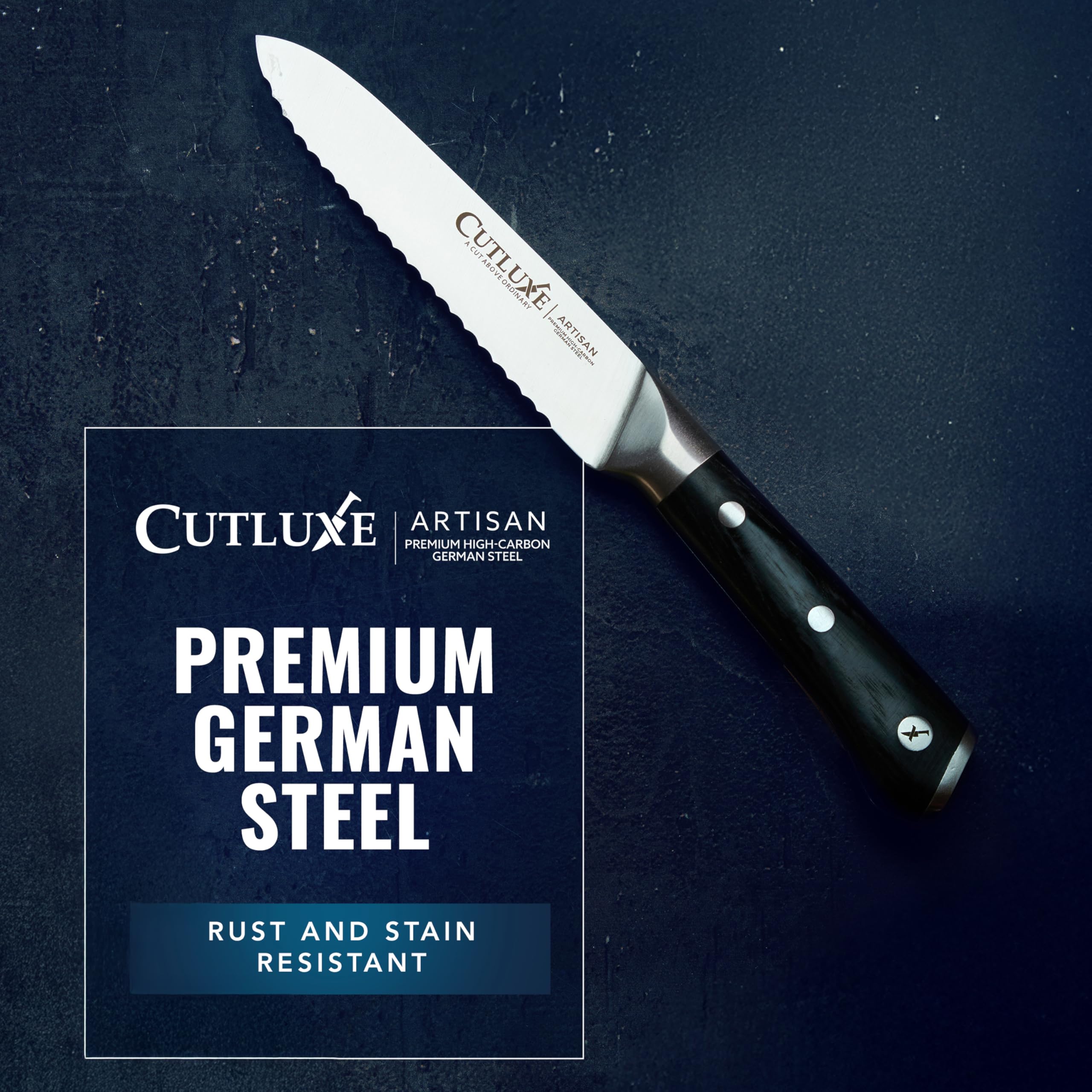 Multipurpose Cutluxe knife suitable for vegetables, fruits, bread, and more.