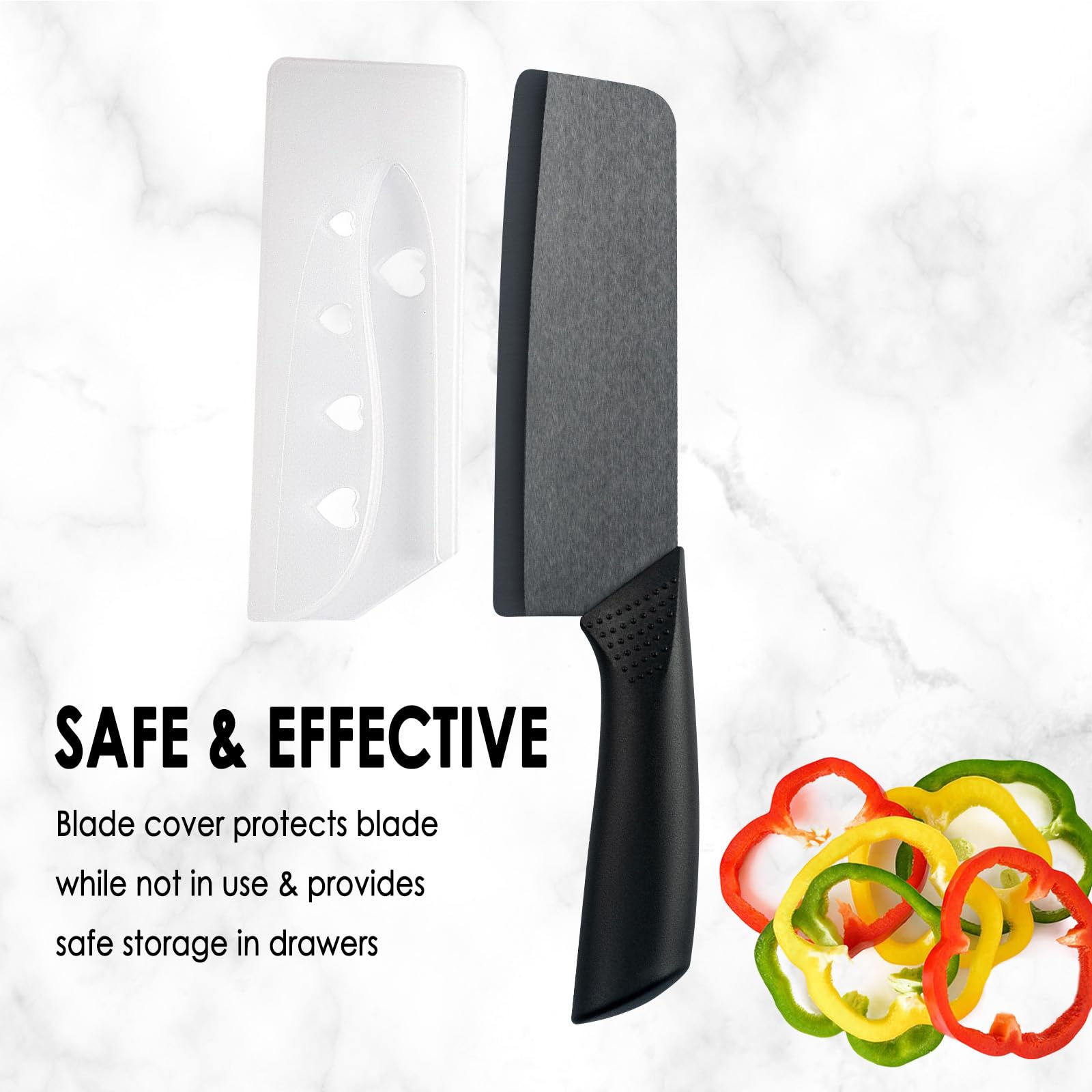 Cutqiz Nakiri knife with custom-fit sheath cover protecting the blade.