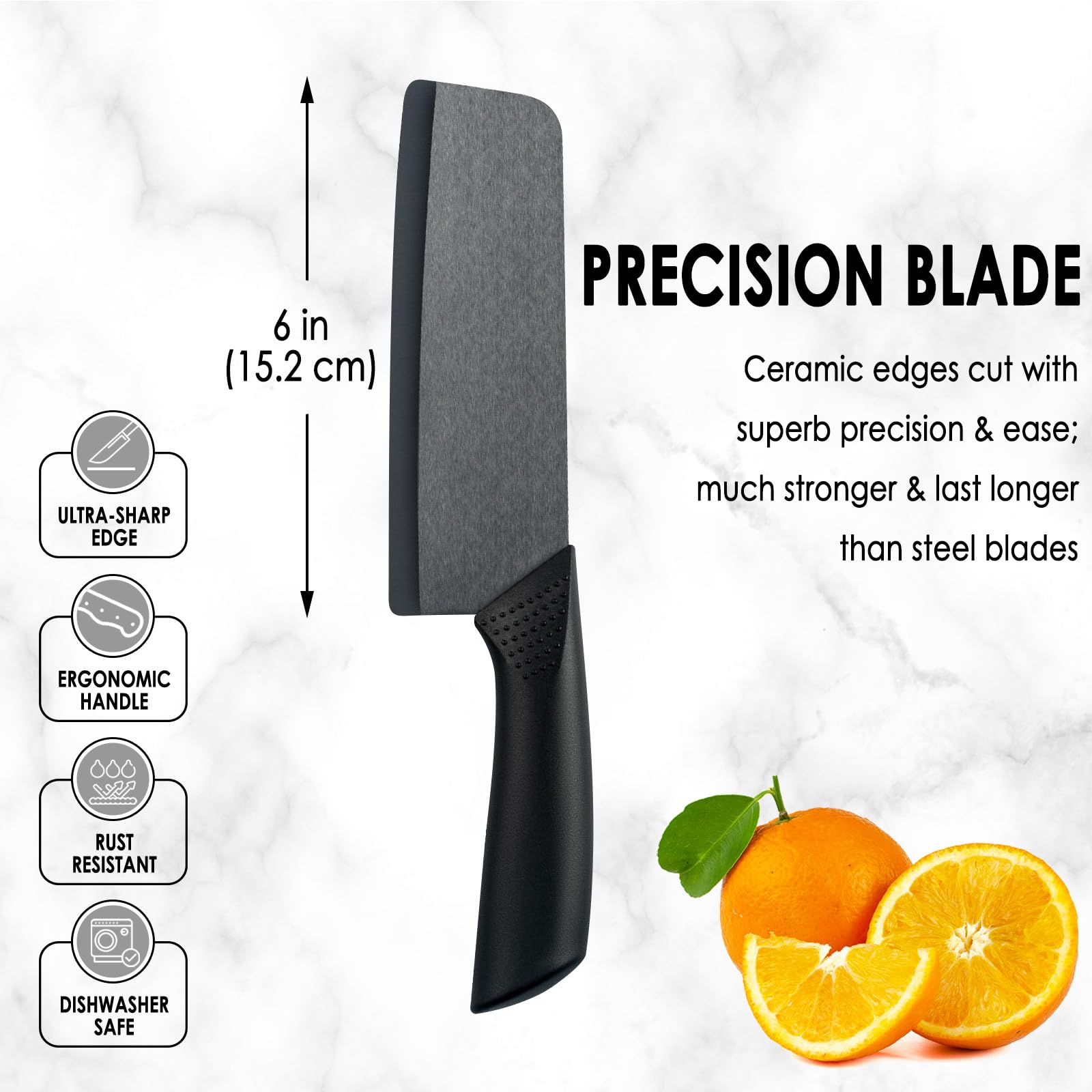 Cutqiz Nakiri knife with ergonomic anti-slip handle for comfortable control during prep.