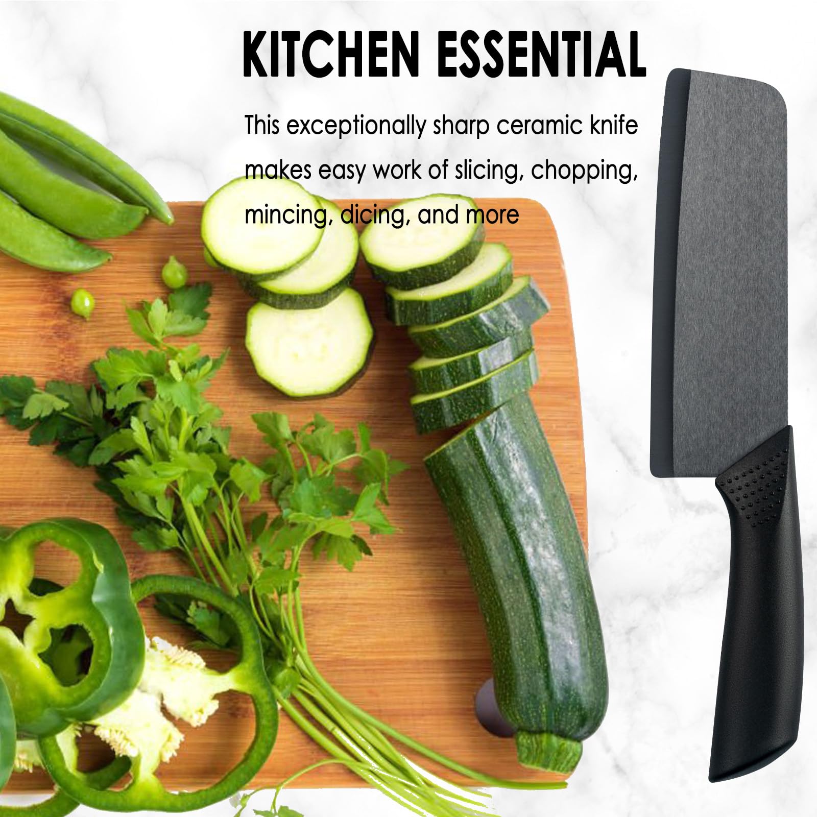 Cutqiz wide Nakiri blade optimized for efficient chopping of vegetables and herbs.