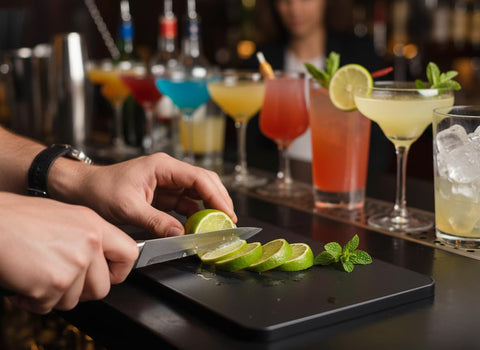 CuttingBoard 3-pack storage saves space for versatile bar prep.