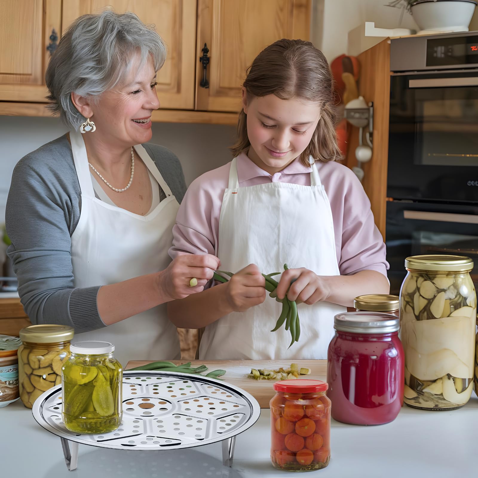 Multi-purpose steaming and baking rack for versatile kitchen use.