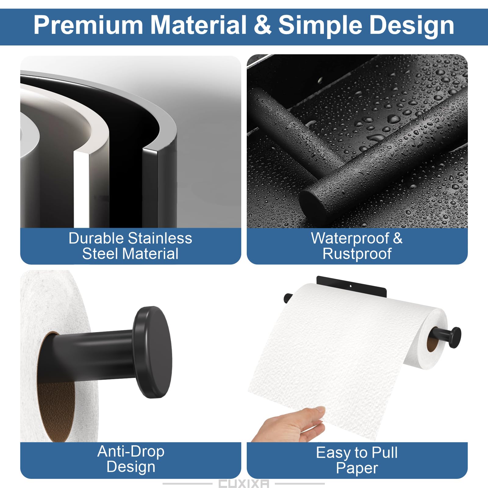 CUXIXA round-end towel holder prevents rolls from slipping.