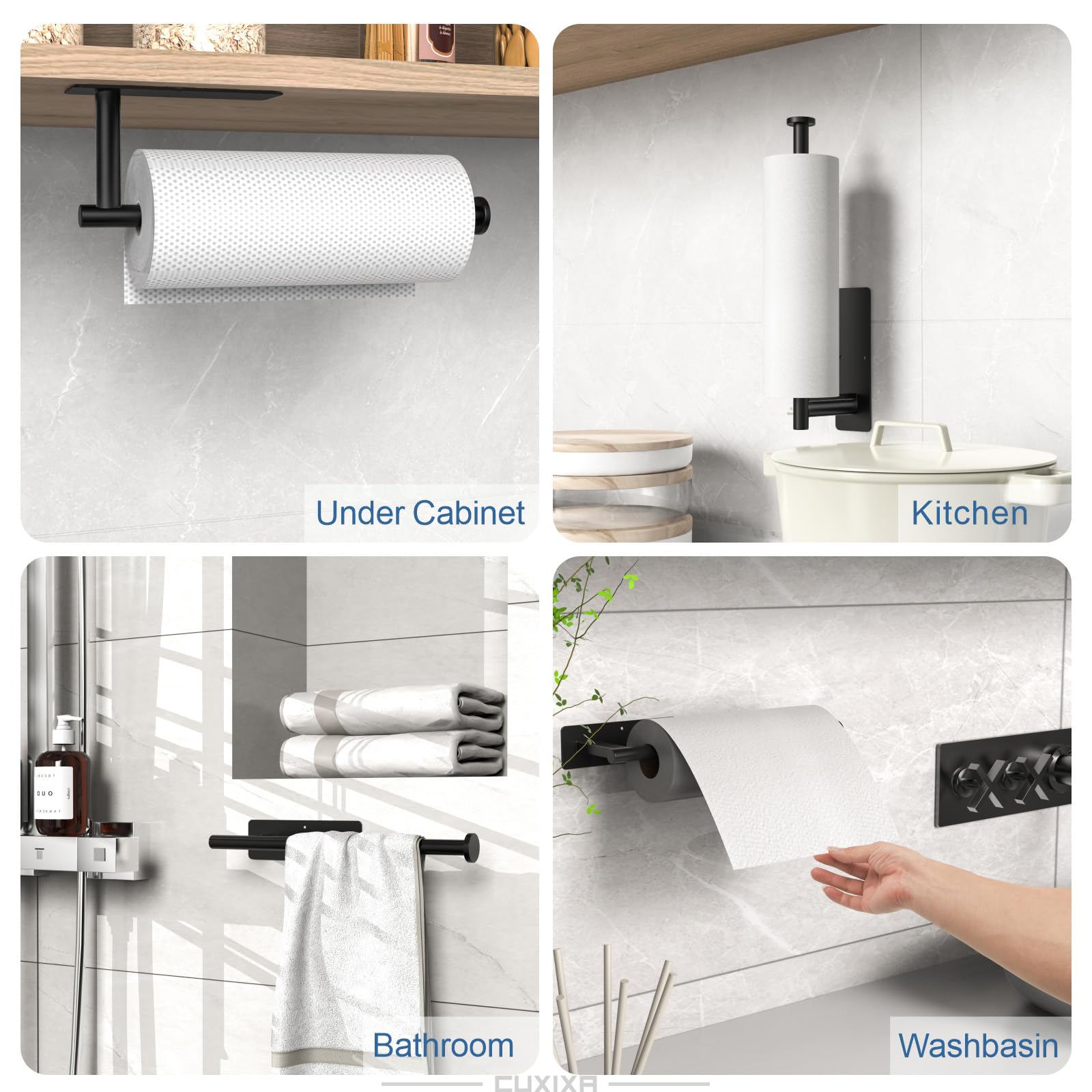 CUXIXA wall-mount towel holder with self-adhesive for quick, drill-free installation.