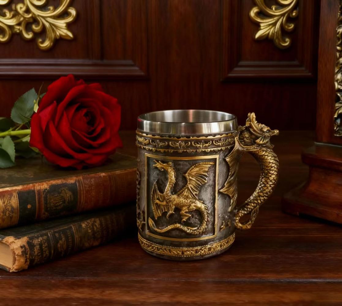 CUZOKOLA dragon mug stainless-inside reveal, 14oz capacity