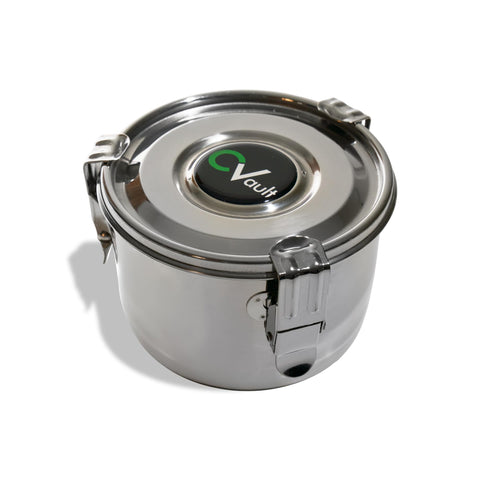 CVAULT large storage container body in stainless steel for air-tight protection and freshness.