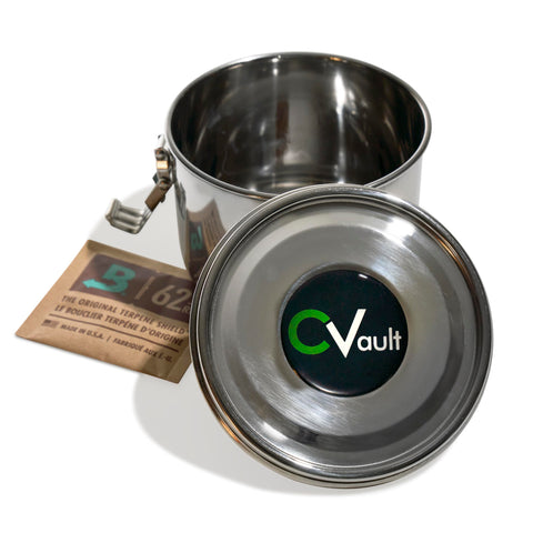 CVAULT airtight seal close-up showing durable stainless steel construction.