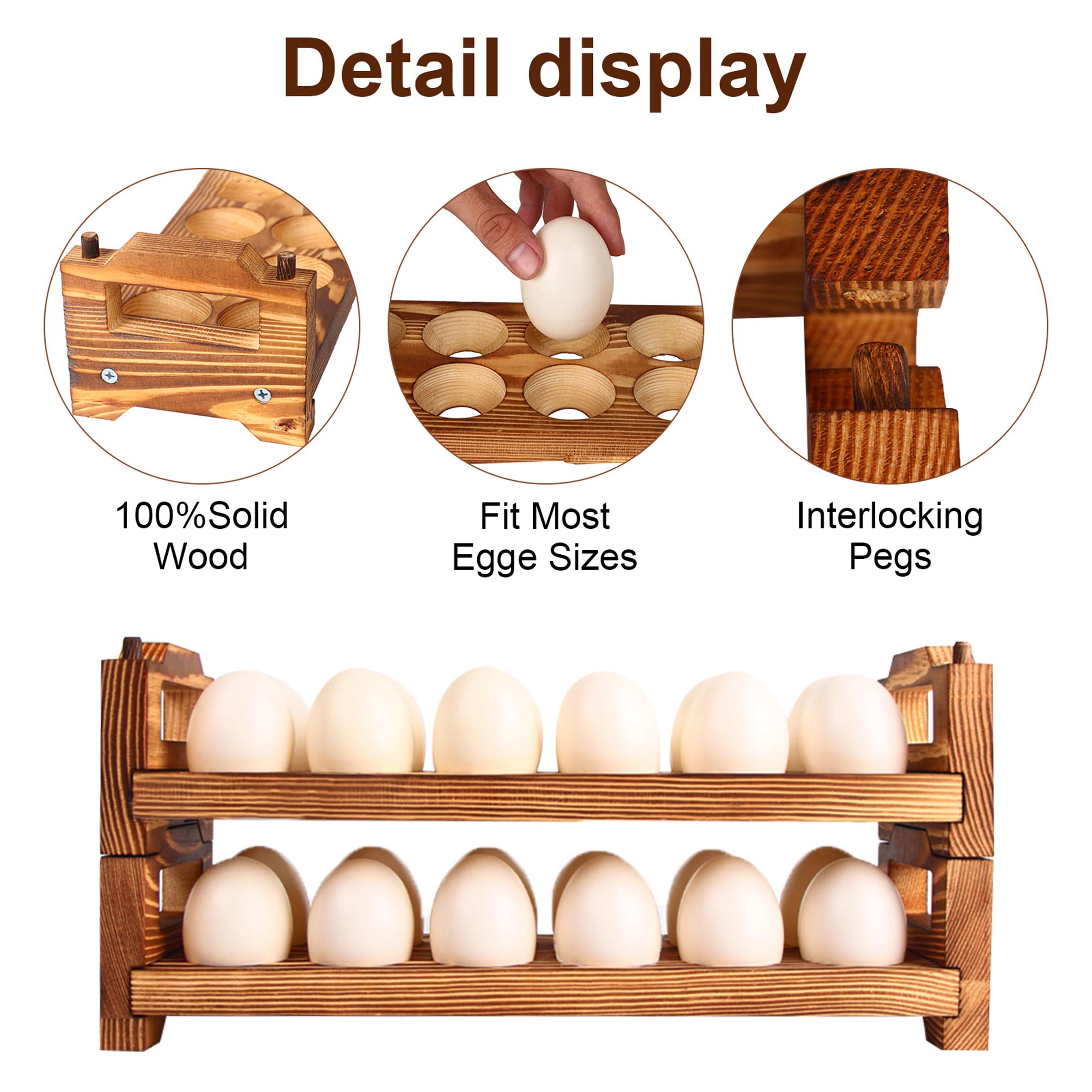 CVHOMEDECO kitchen counter display shows easy-to-install egg storage.