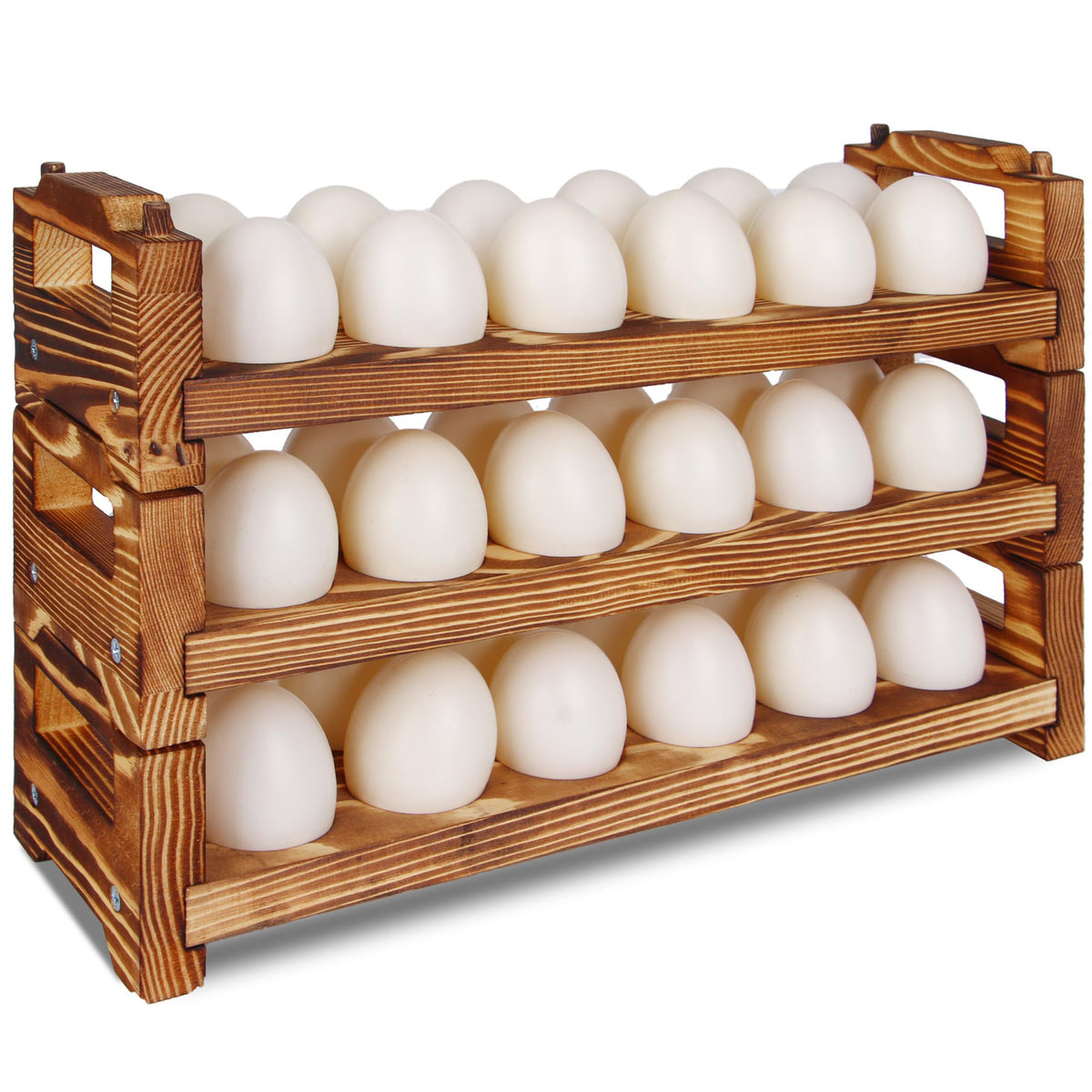 CVHOMEDECO wooden egg holder 3-tier on counter keeps eggs organized and ventilated