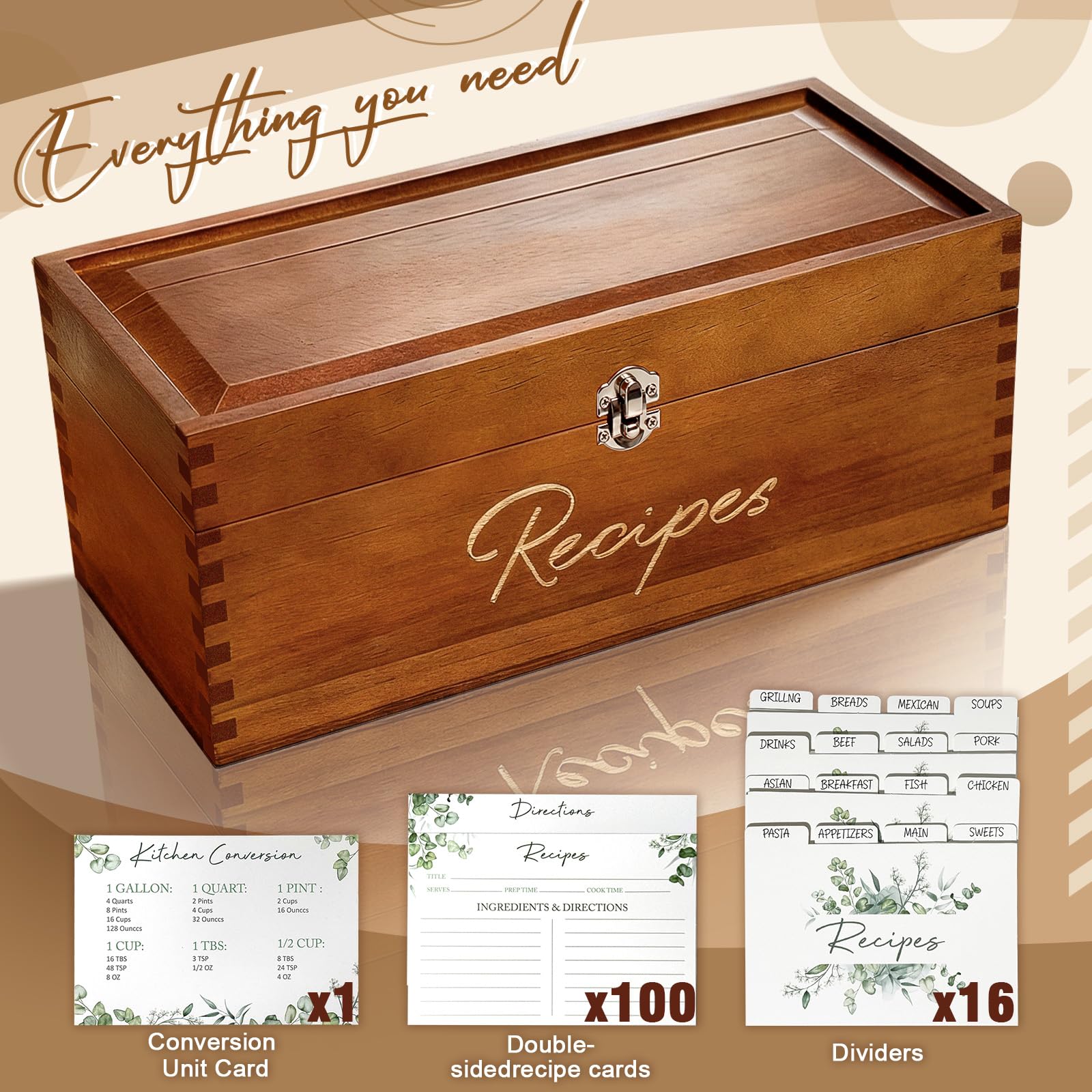 CYAOOI wooden recipe box lid hinges enable effortless opening during cooking.