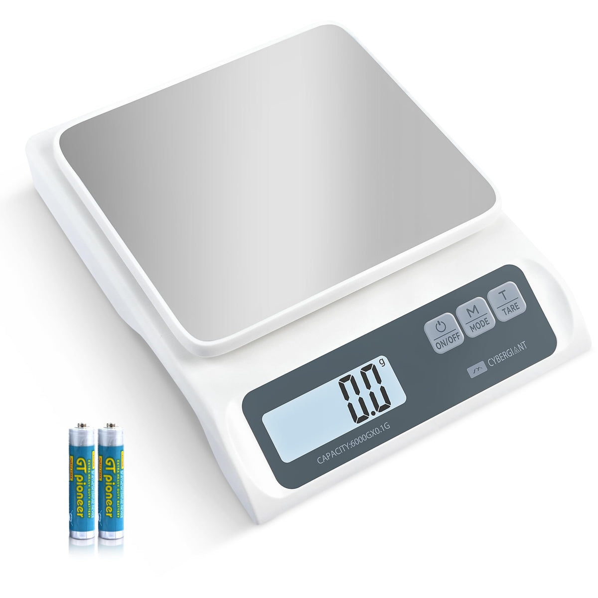 Cybergiant precision scale top view shows compact meal prep setup