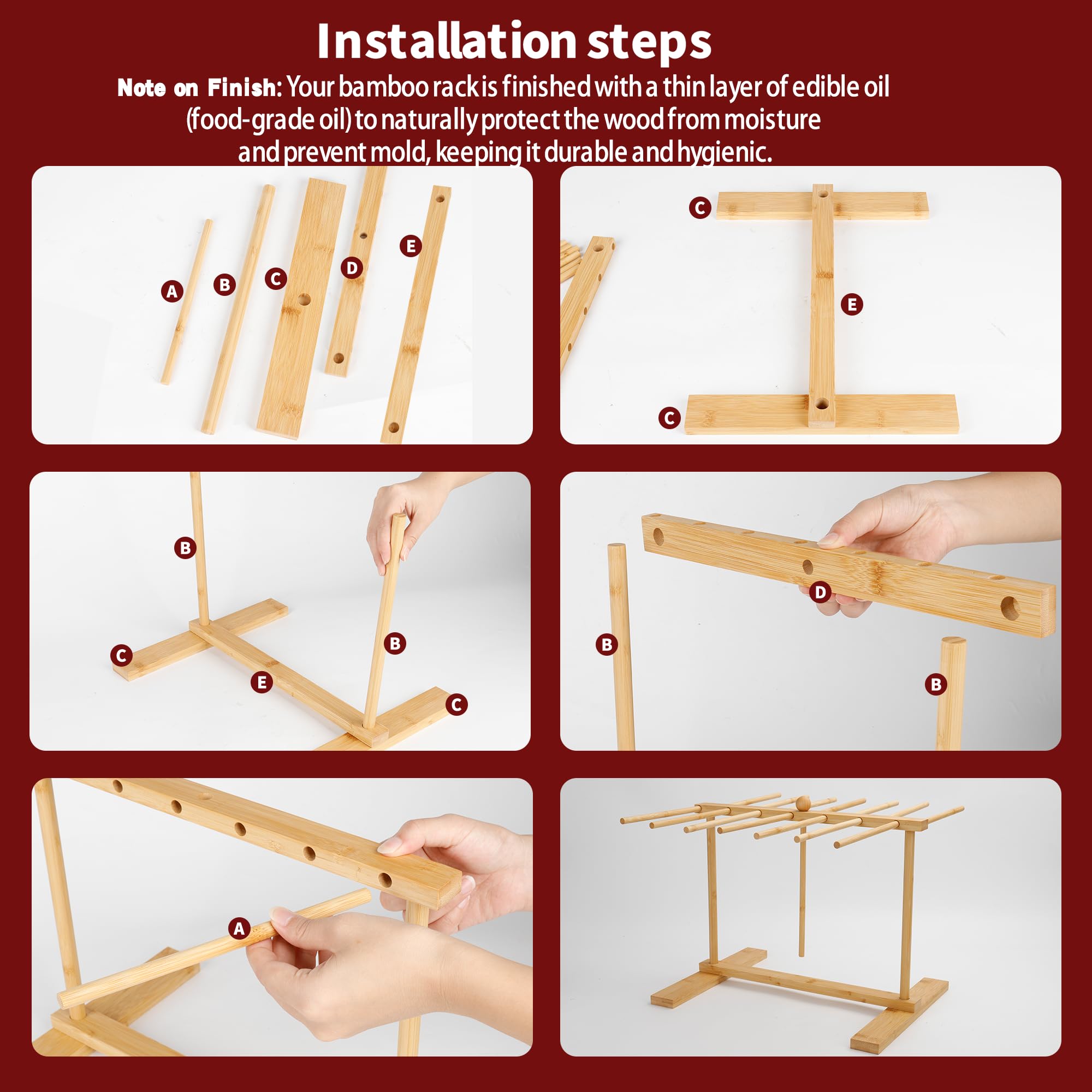 CycForge collapsible pasta drying rack saves counter space when not in use.