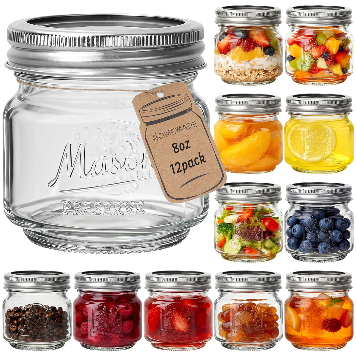 CycleMore 8oz embossed mason jar with textured grip for stylish storage