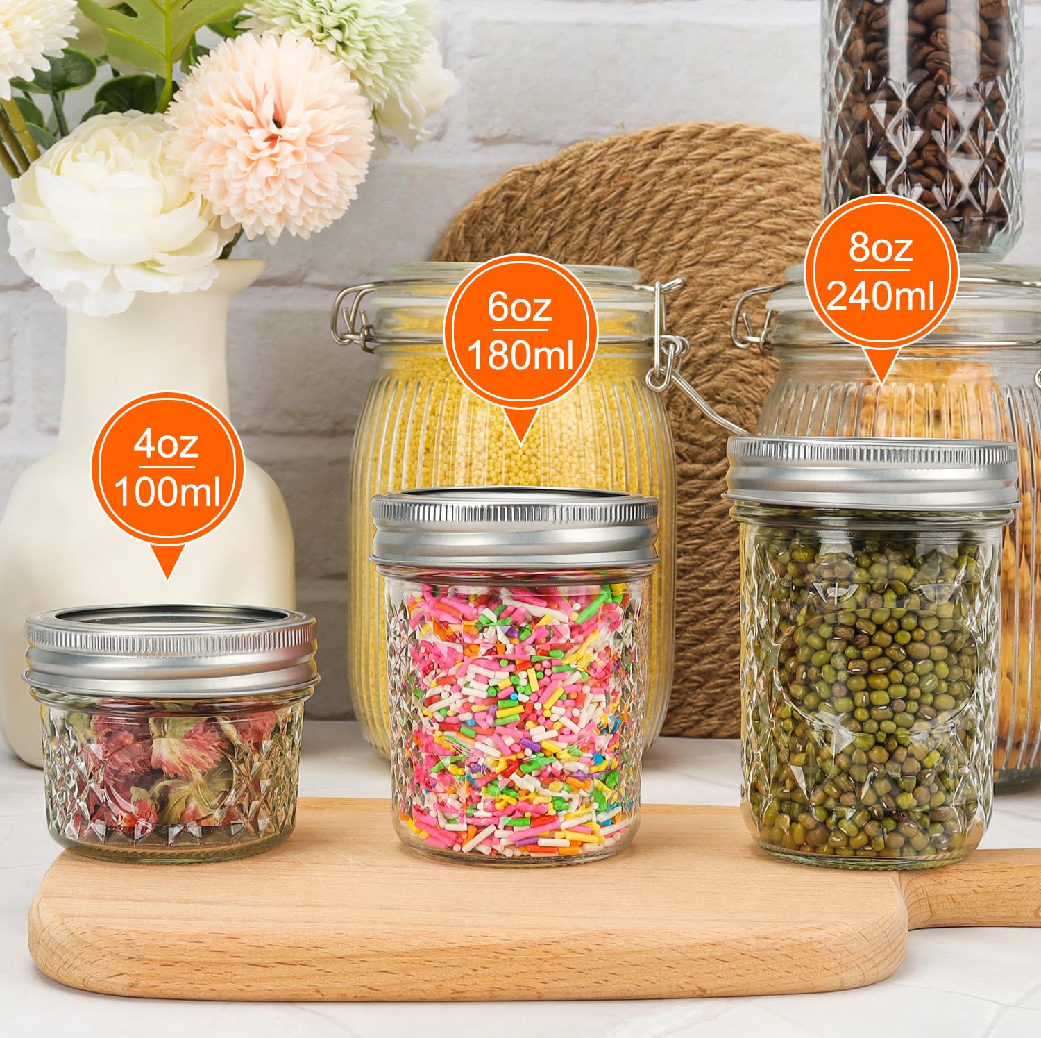 CycleMore jars store jams and spices with clear visibility.
