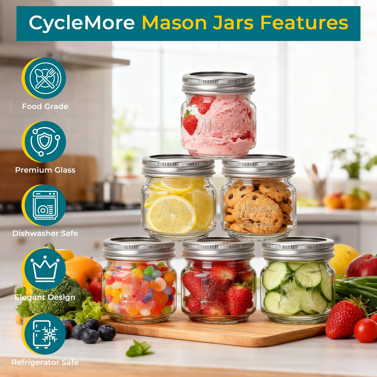 CycleMore clear glass jar shows contents for quick access