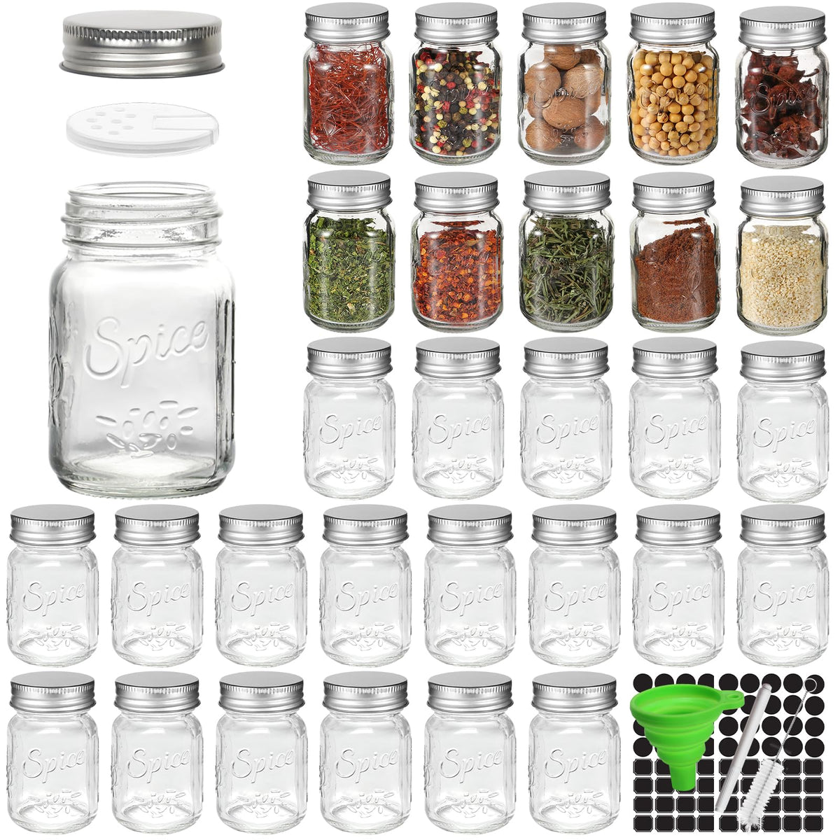 CycleMore 4oz glass spice jars set shown ready to fill with spices.