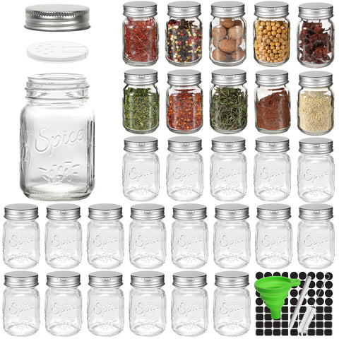 CycleMore 4oz glass spice jars set shown ready to fill with spices.