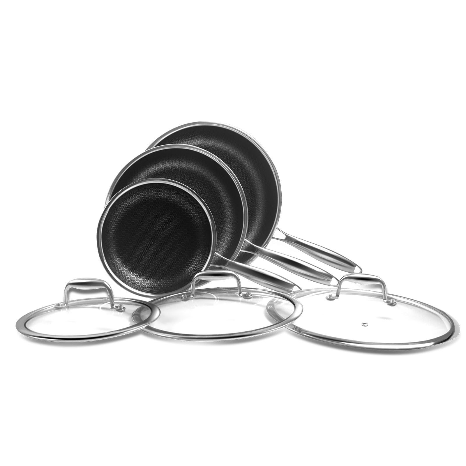 Cyrder 8-inch nonstick frying pan front view showing even heating for quick searing.