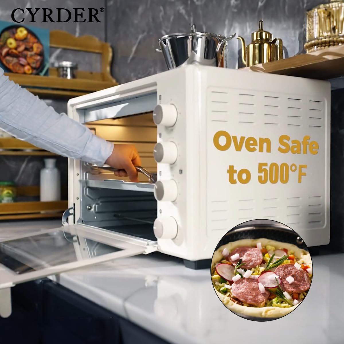 Cyrder laser-etched inner and outer surface supports nonstick performance.