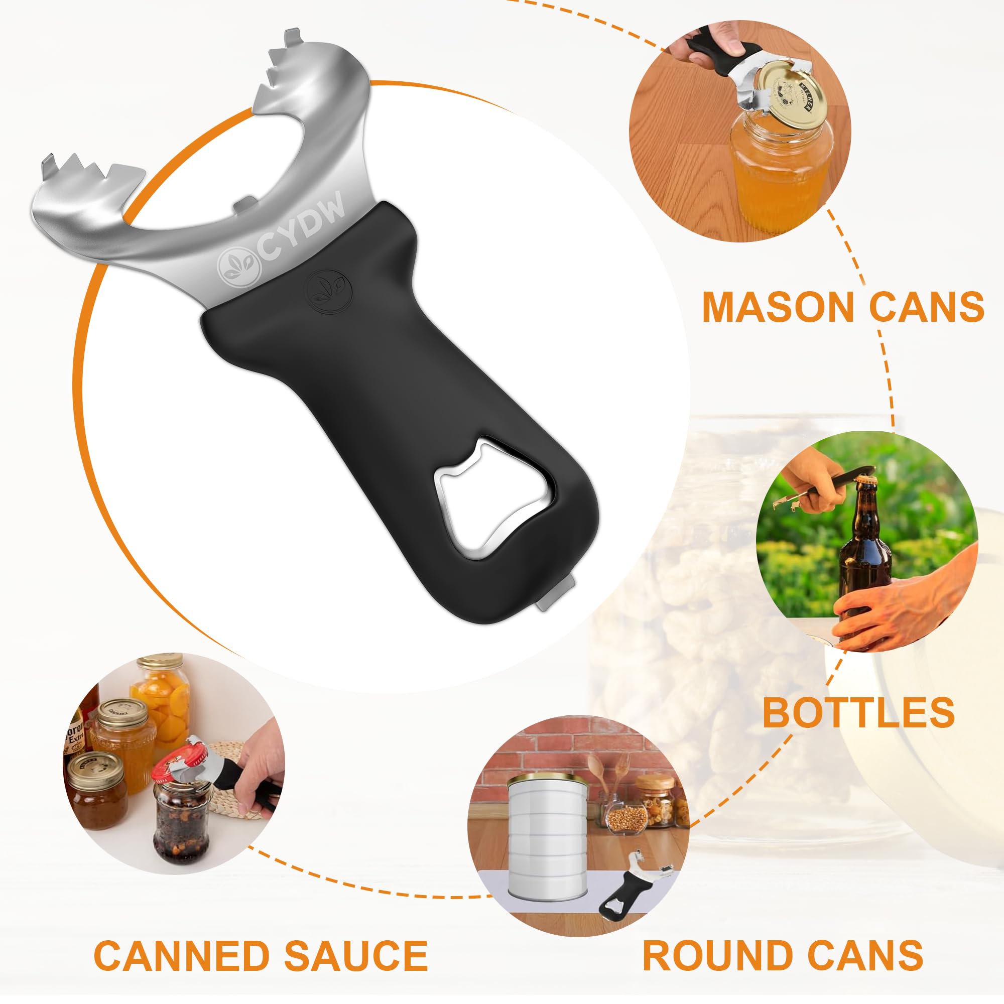 CYDW top remover handles jars, bottles, and tumblers with ease.