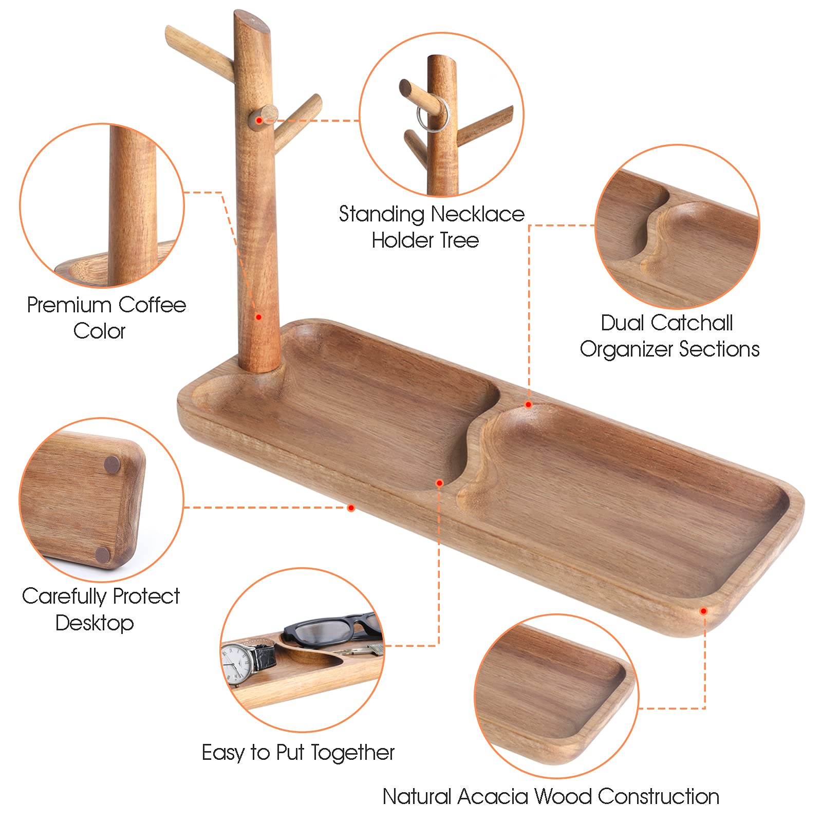 CYGDKF wood key tray standing tree holds necklaces and bracelets to prevent tangling.