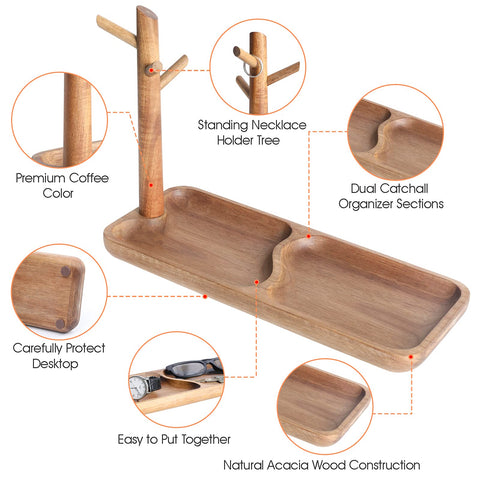 CYGDKF wood key tray standing tree holds necklaces and bracelets to prevent tangling.