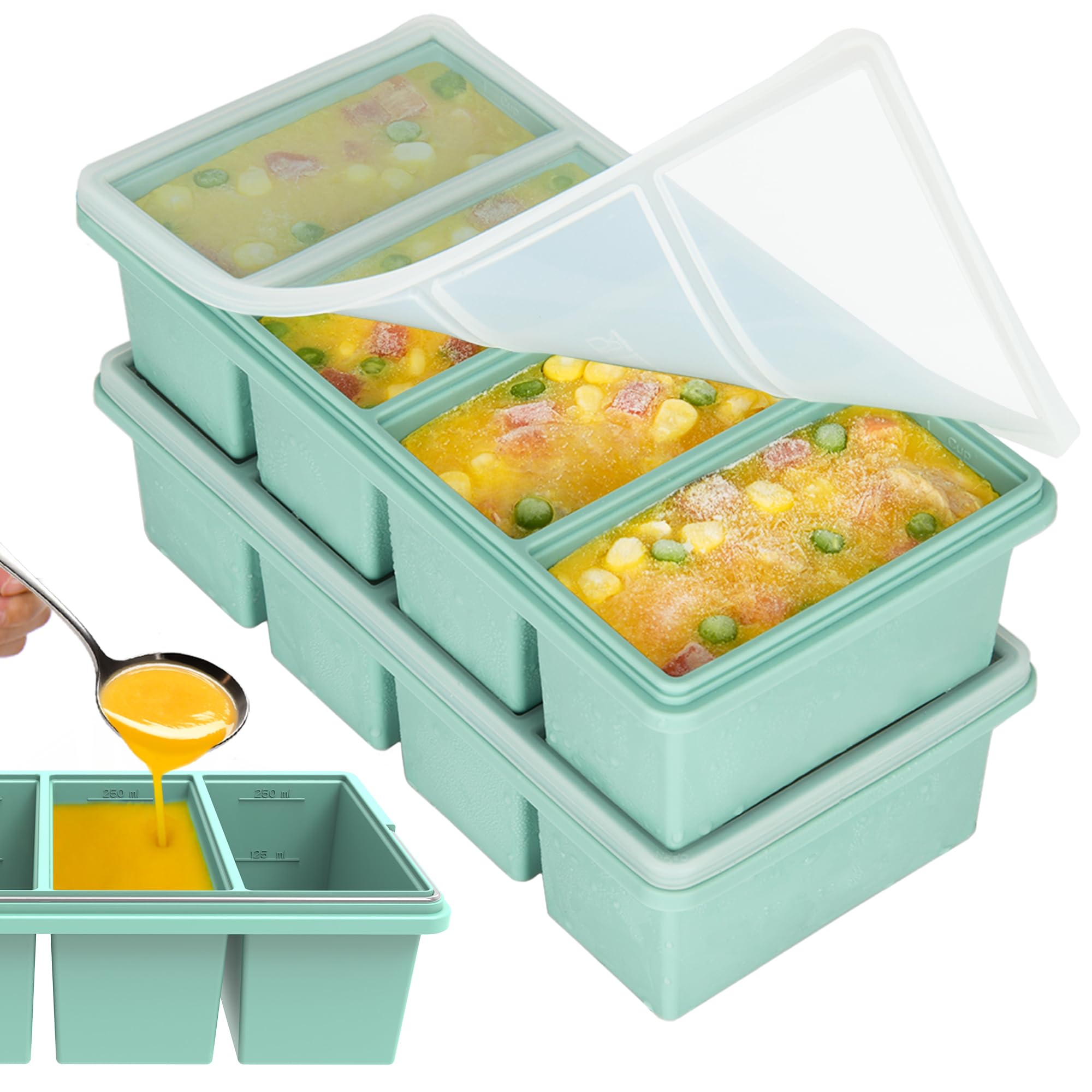 CyhHave silicone freezer tray with lid shows 1-cup portion for meal prep