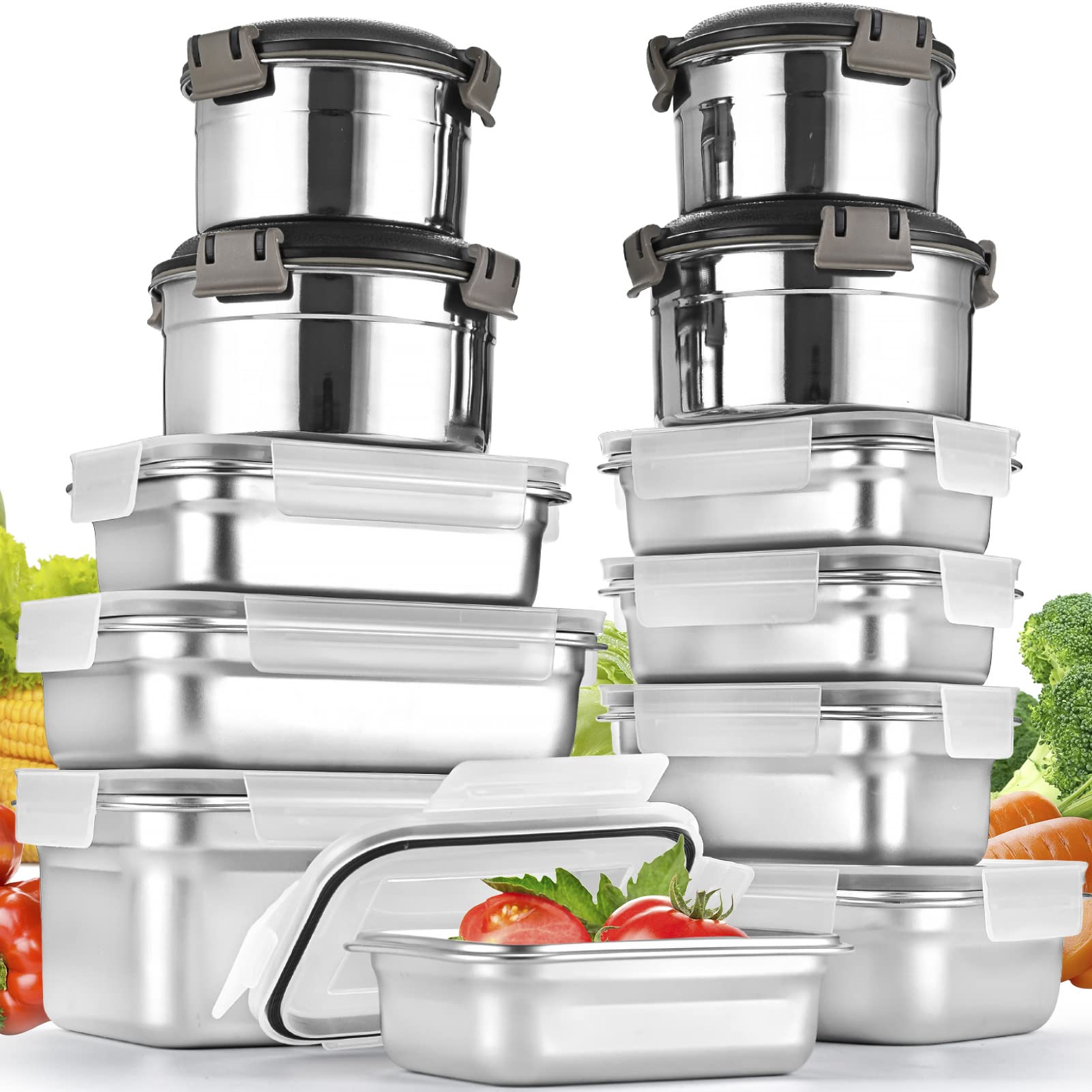 Cykorxicc 12-piece stainless steel containers for durable meal prep and storage.