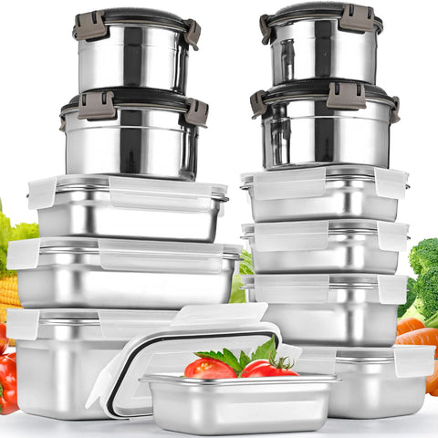 Cykorxicc 12-piece stainless steel containers for durable meal prep and storage.