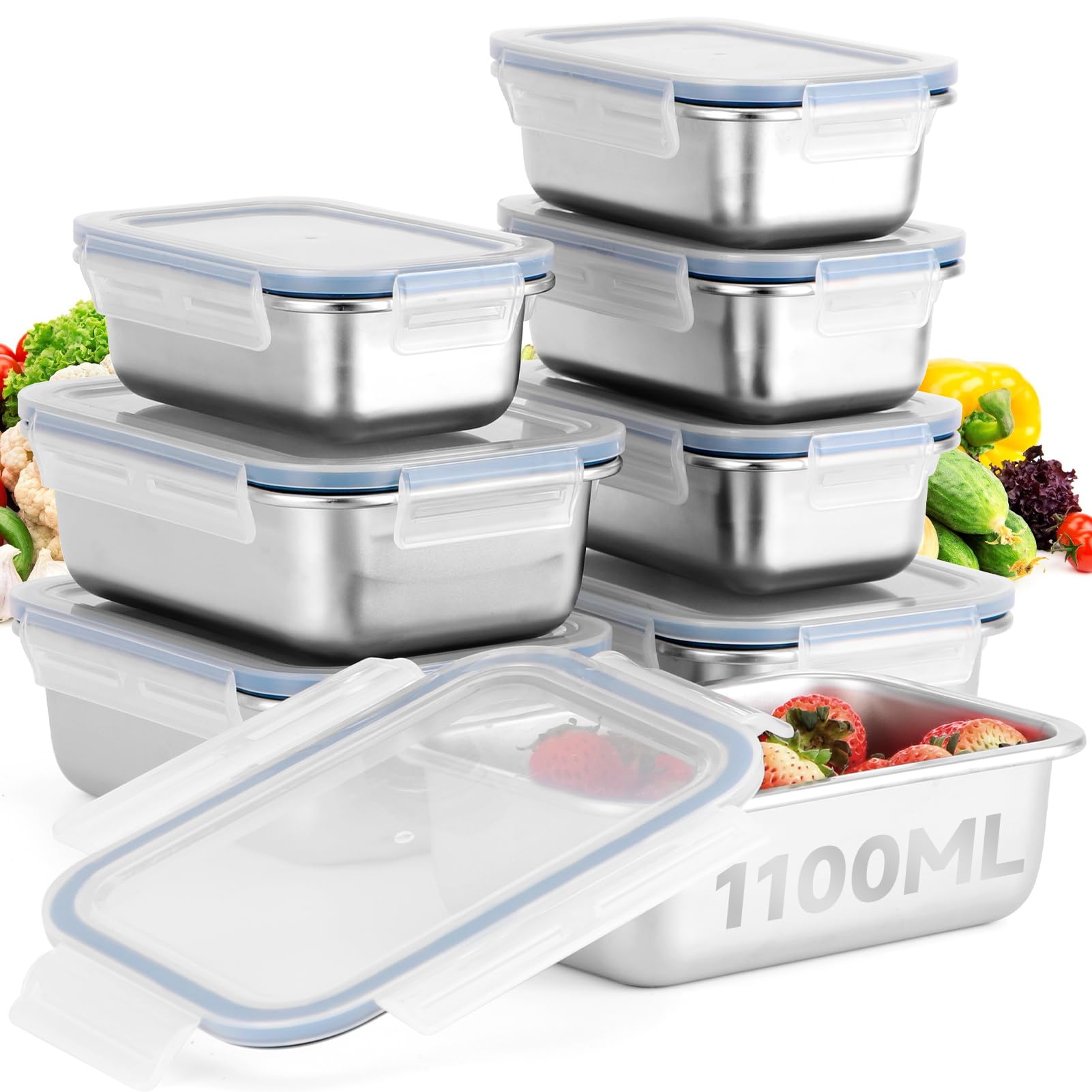 Cykorxicc 8-piece stainless steel containers with lids for versatile meal prep.