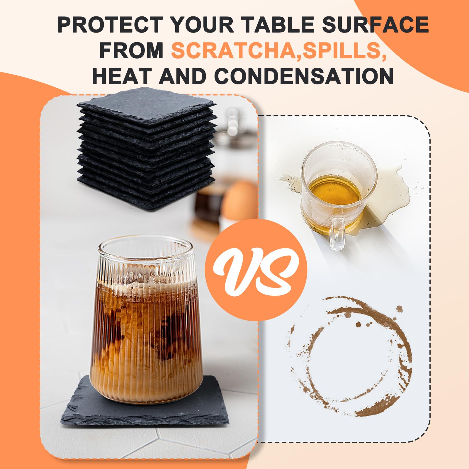 Cymuber square slate coaster 4-inch preventing water rings