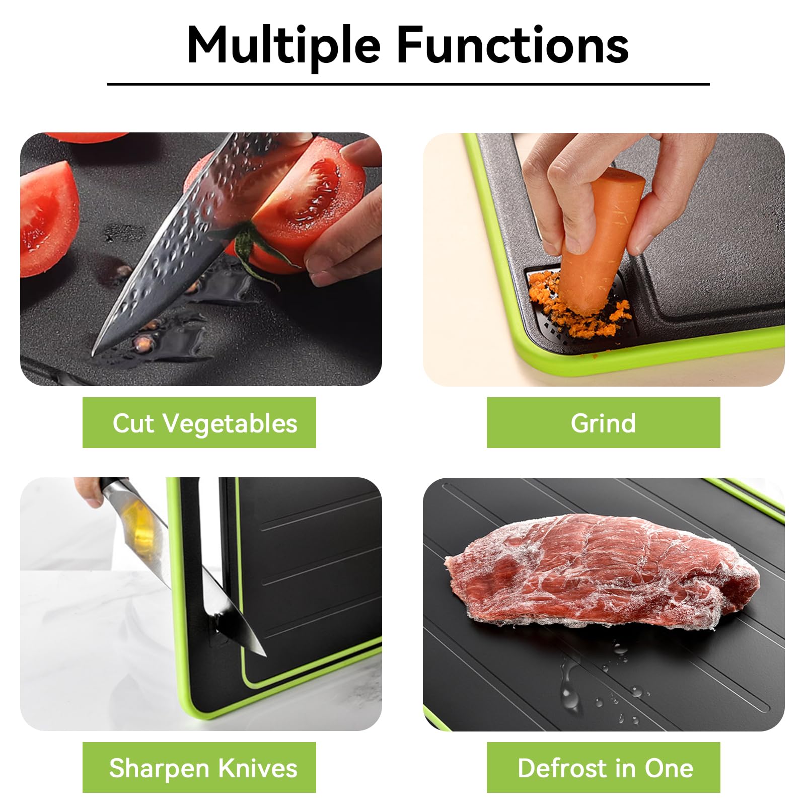 Cyrank knife sharpener integrated defrost tray supports efficient meat prep.