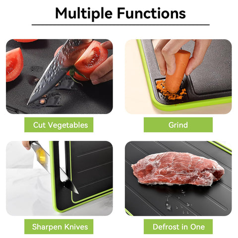 Cyrank knife sharpener integrated defrost tray supports efficient meat prep.