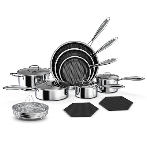 Cyrder 14-piece nonstick set assembled for versatile cooking on the stove