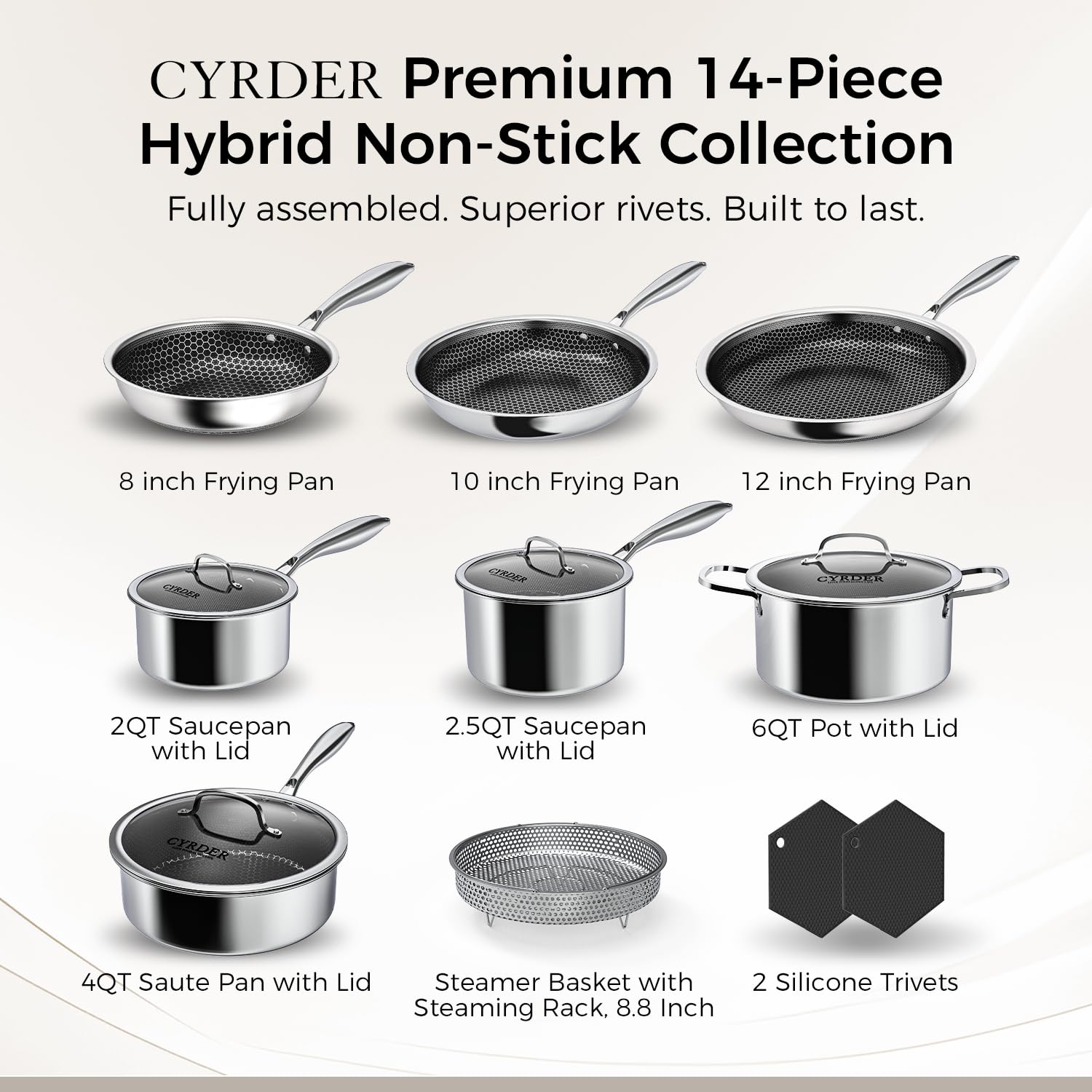 Cyrder hex nonstick surface shows oil cushion for easy release