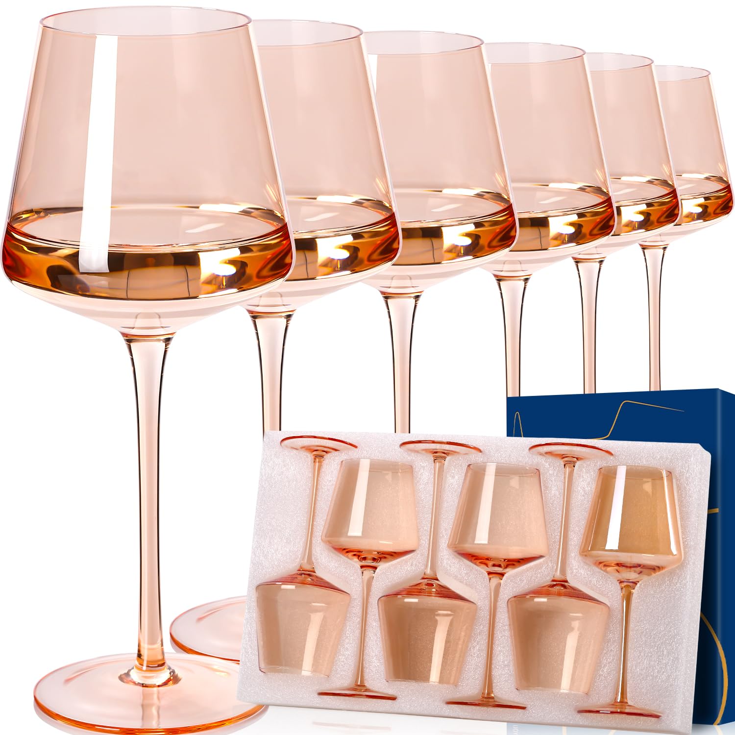 Cyrelwing light peach-orange wine glasses with 18 oz capacity for extended tastings