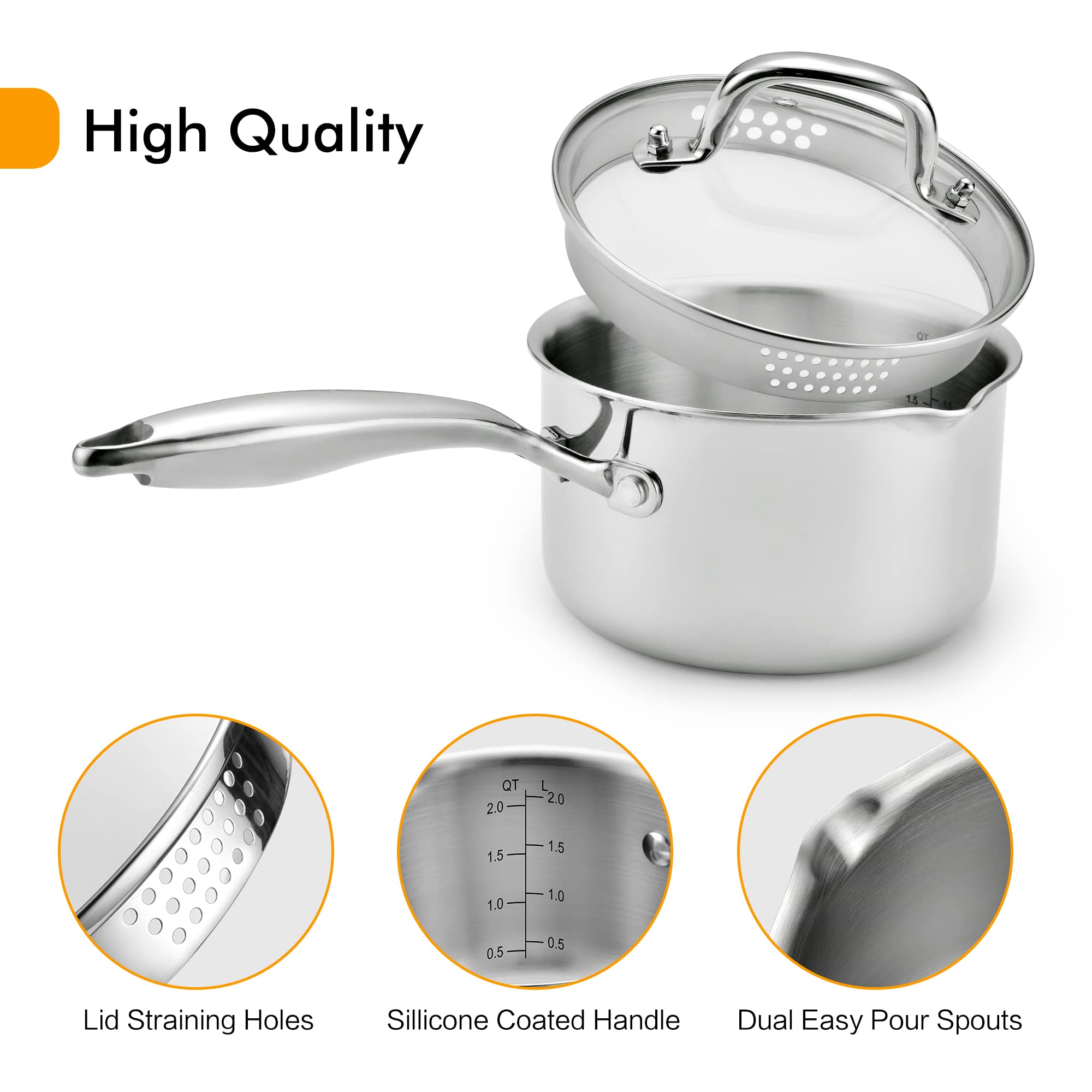 Cyrosa ergonomic handle stays cool for a secure grip while cooking.